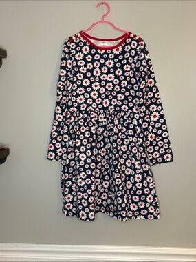 Hanna Andersson Navy Daisy Dress with White and Red Accents